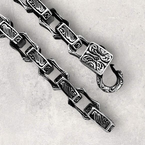 925 Sterling Silver Vintage Square Slow Walker Heavy Anchor Cable Link Bracelet - Picture 4 of 4